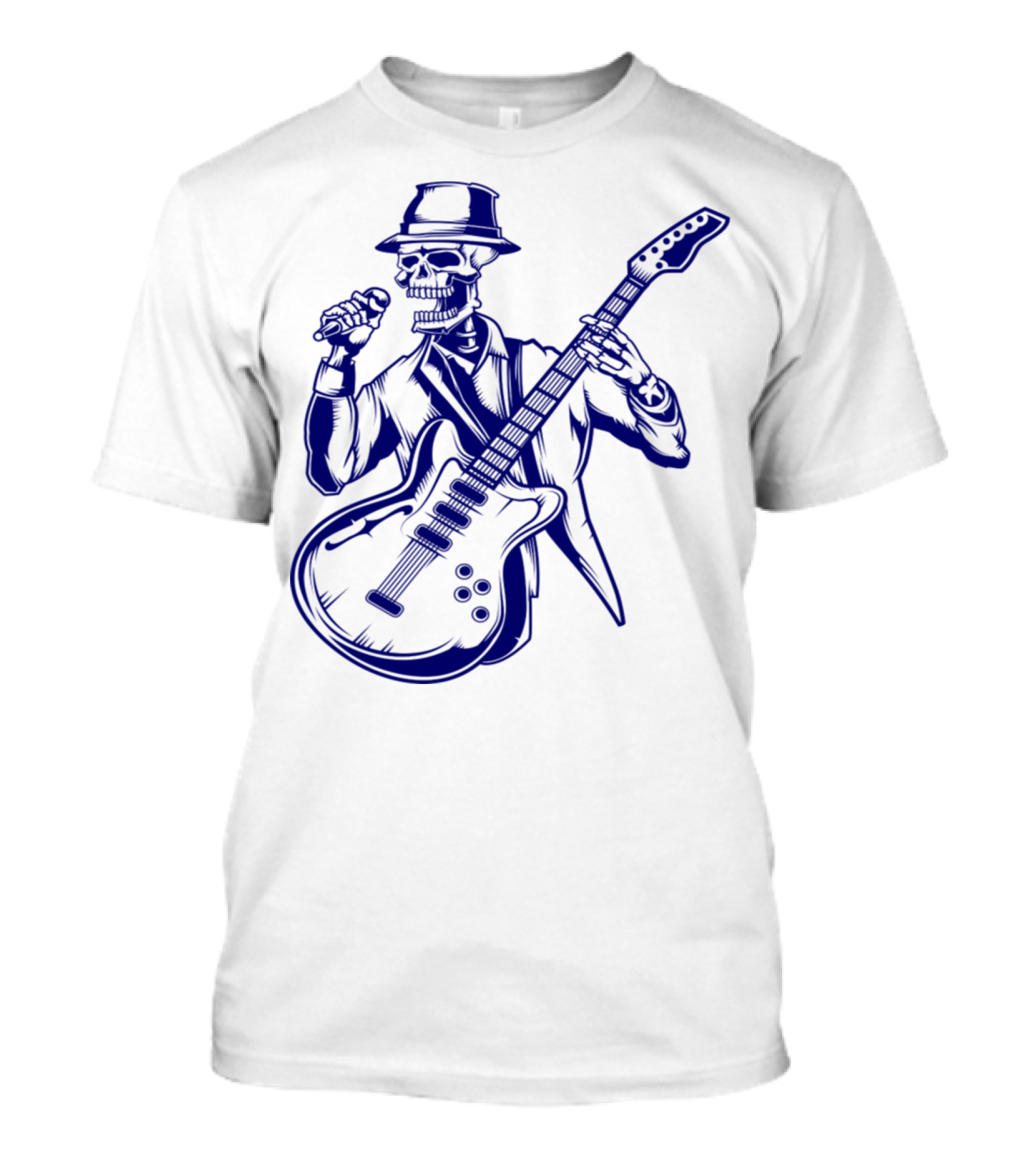 Rock N Roll Skeleton Guitarist With Microphone And Fedora T-Shirt