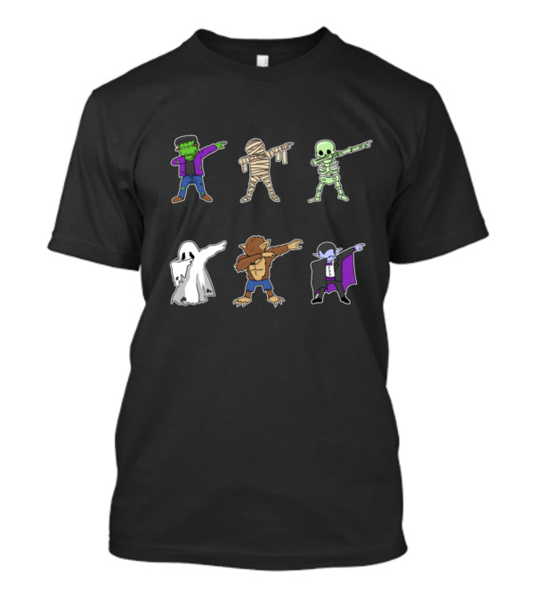Dabbing Frankenstein Mummy Skeleton Ghost Werewolf Dracula Halloween Monsters T-Shirt