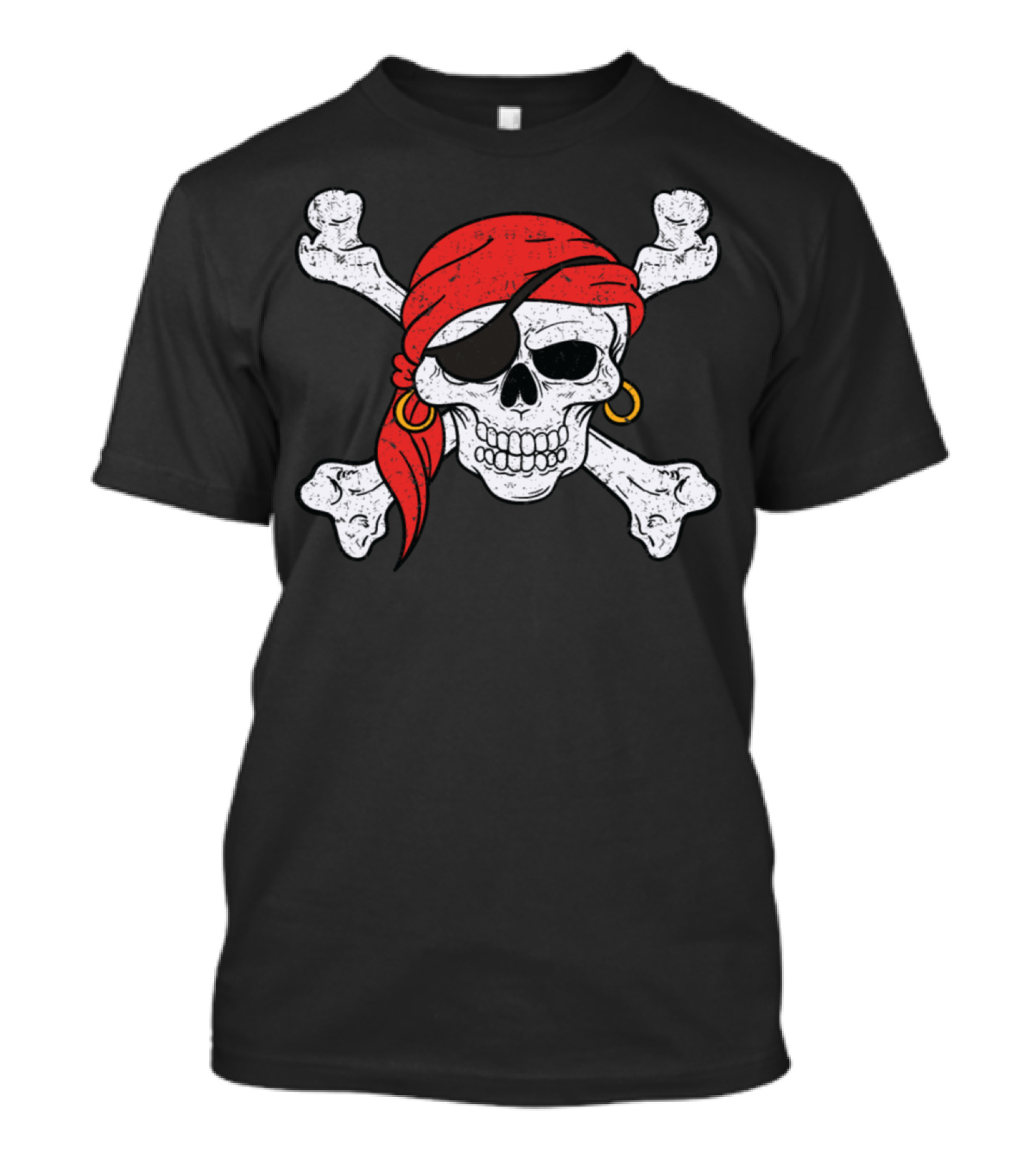 Skeleton Skull Bones Pirate Scary Cool Red Bandana Eyepatch Crossbones T-Shirt
