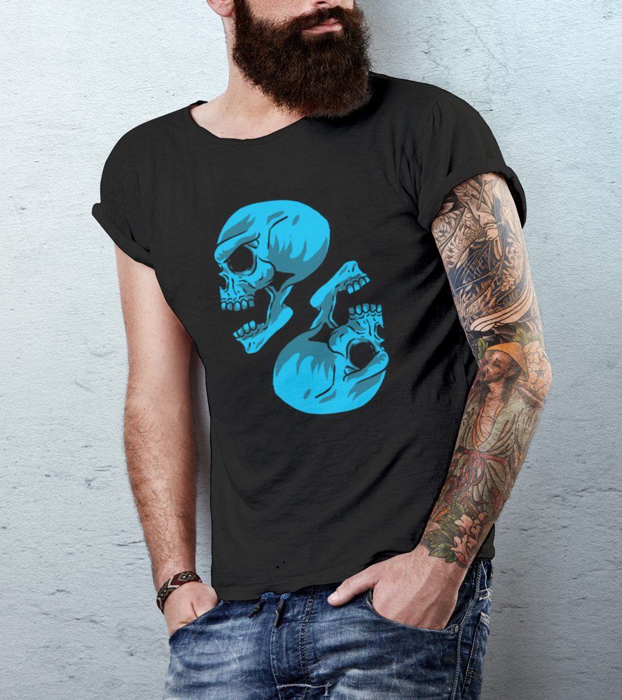 Two Heads Skull Human Skeleton Bony Mask Bone T-Shirt
