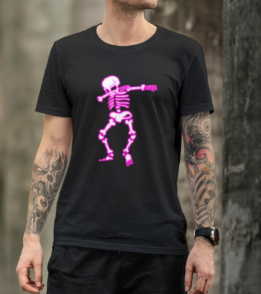 Dabbing Pink Glow Skeleton Funny Halloween Dab Pun T-Shirt
