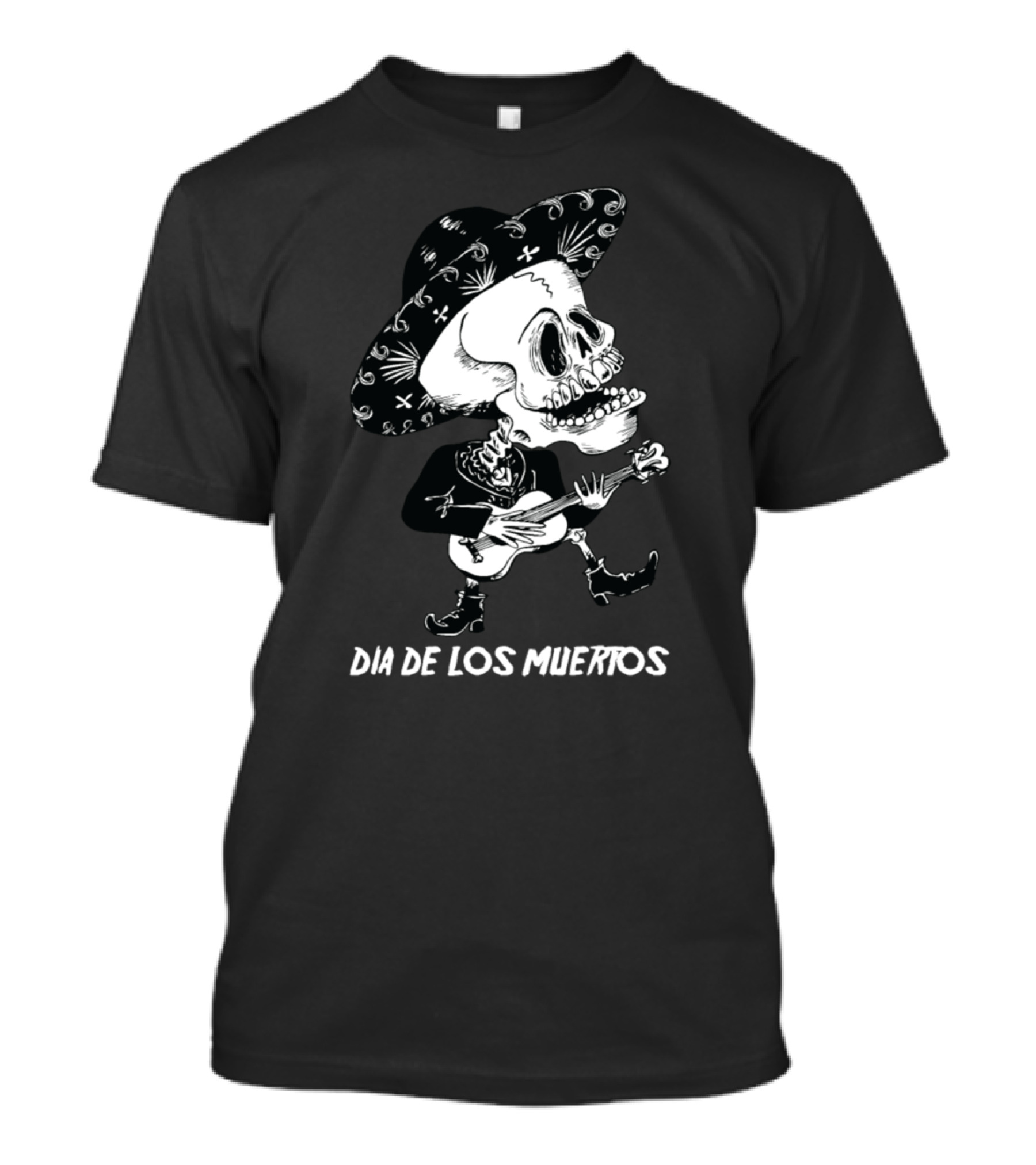 Mariachi Skeleton Dia De Los Muertos Mexican Pun Outfit With Guitar And Sombrero T-Shirt
