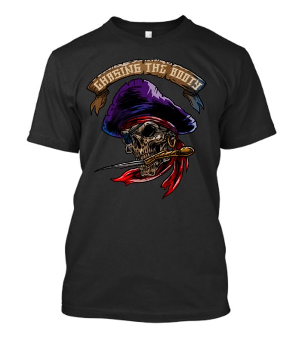Chasing The Booty Pirate Skull Knife Face Skeleton Bowler T-Shirt