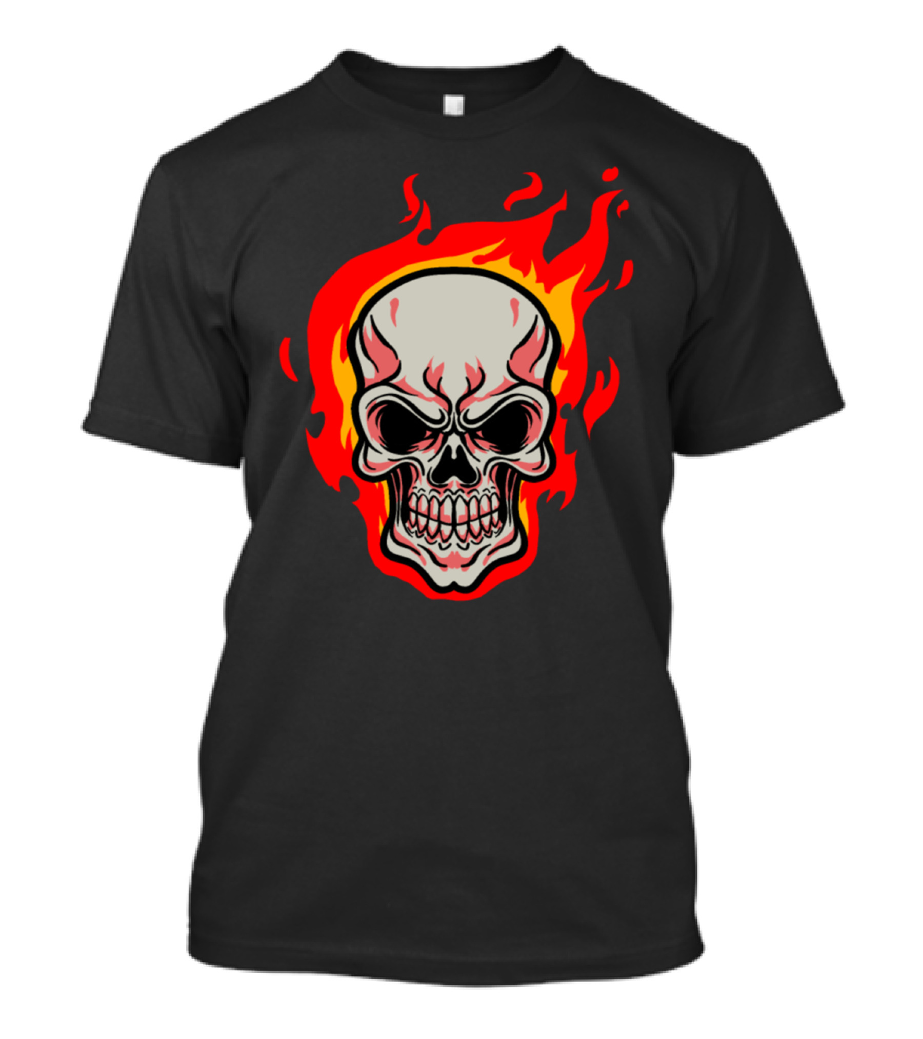 Skull Fire Human Skeleton Teeth Bones Flames T-Shirt