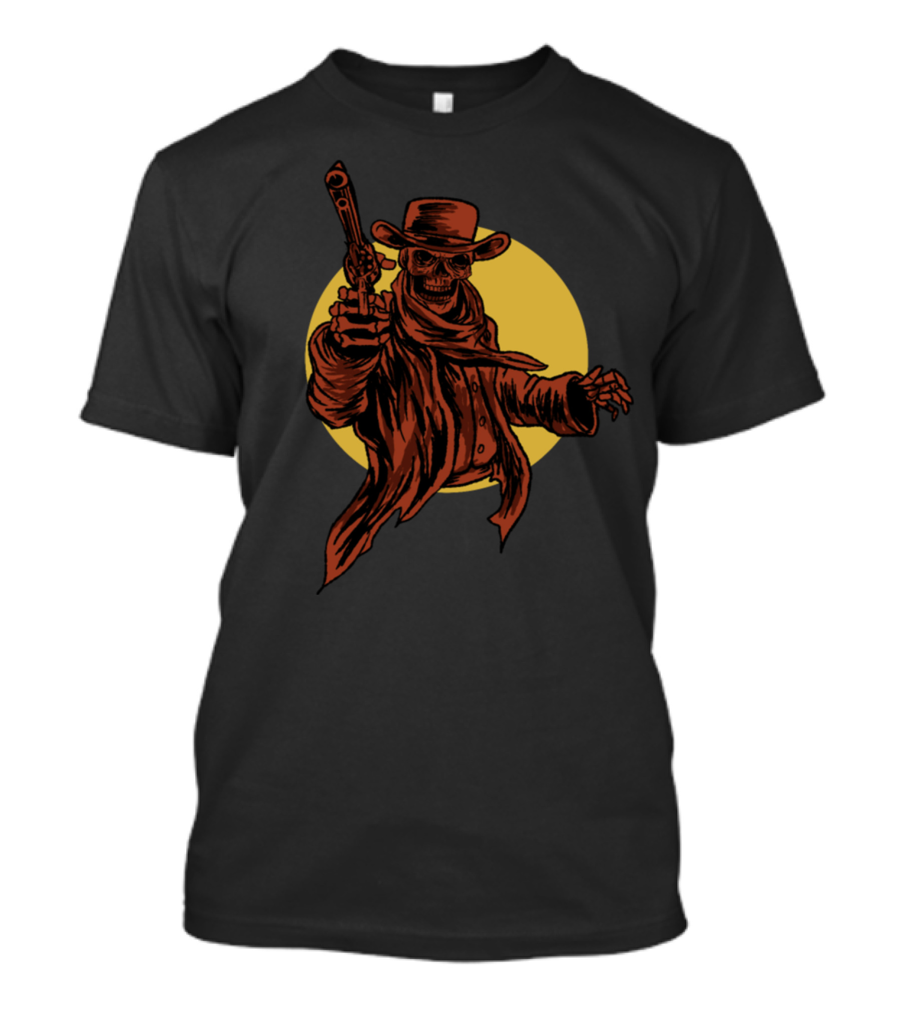 Cowboy Skull Skeleton Head Face With Gun And Hat T-Shirt