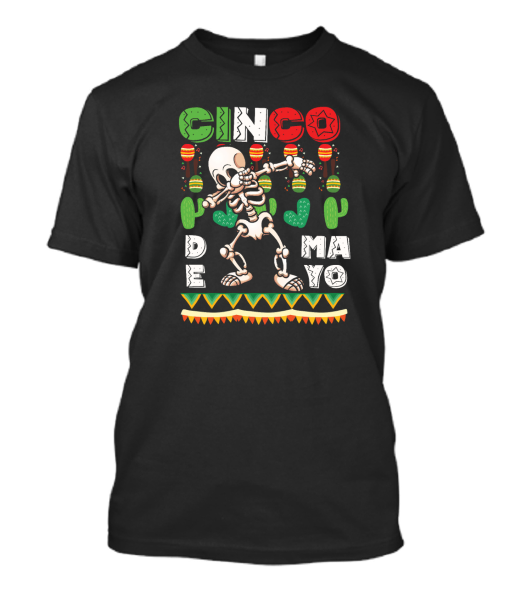 Cinco De Mayo Skeleton Dance With Maracas And Cactus Fiesta T-Shirt