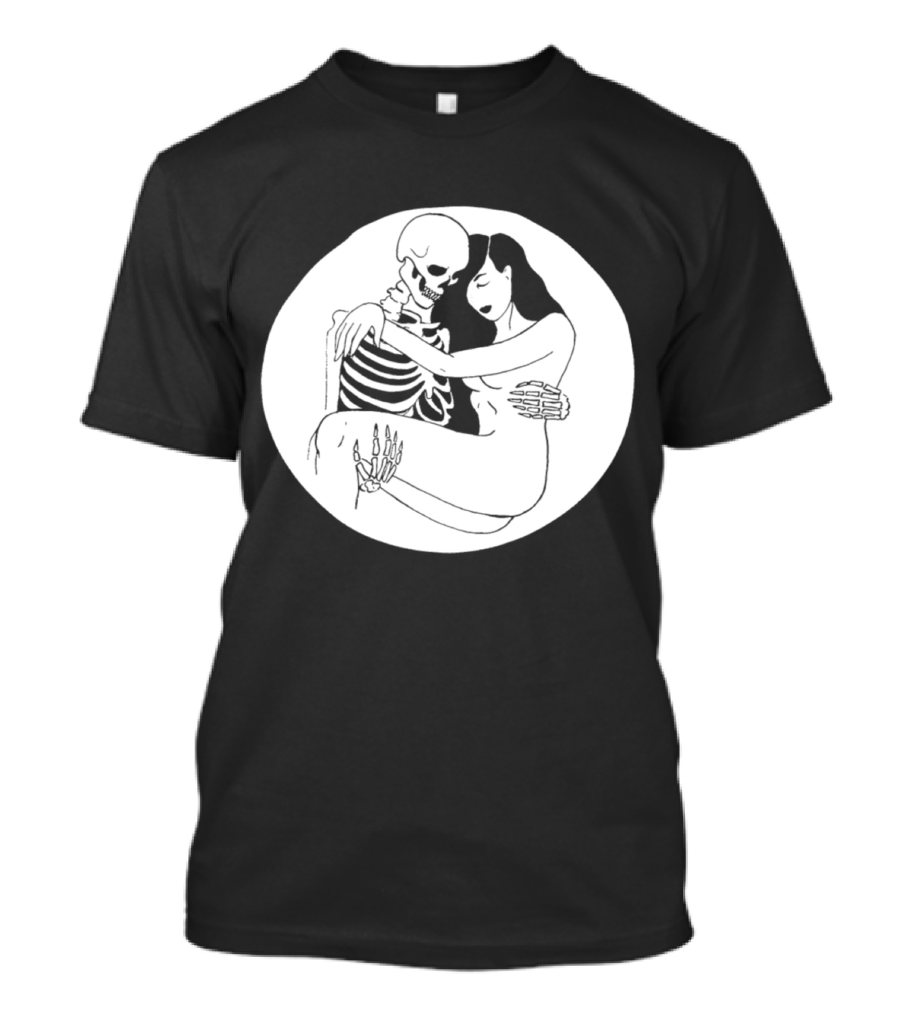 Love And Death Embrace Sad Girl Skeleton Skull Romantic Connection T-Shirt