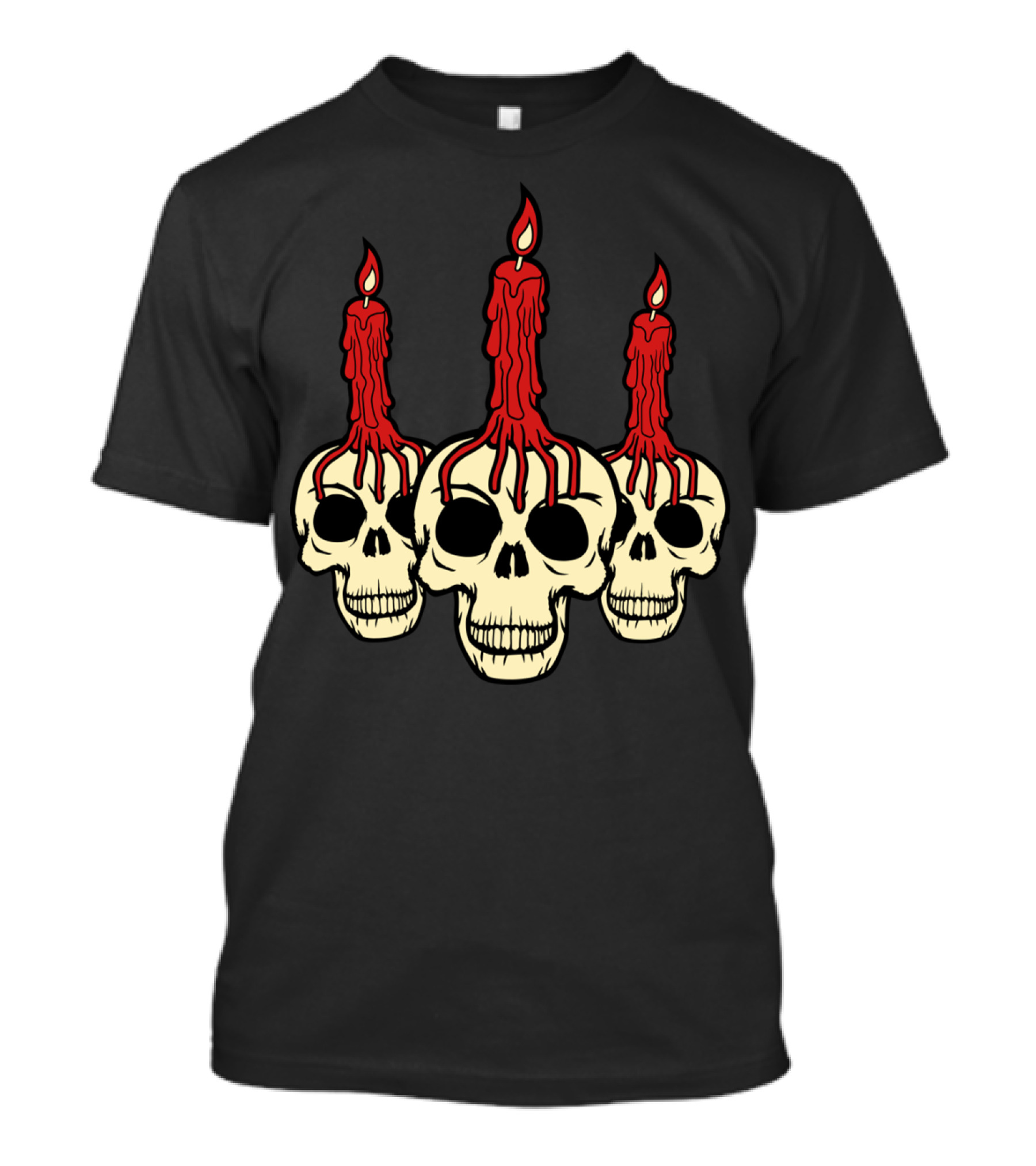 3 Skull Skeleton Heads With Creepy Horror Candle Wax T-Shirt