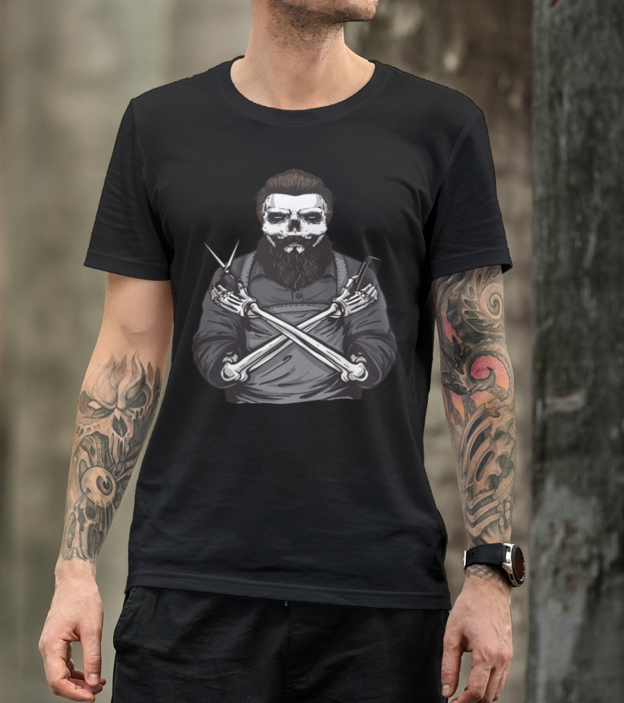 Beard Barber Skeleton Crossed Scissors And Comb T-Shirt