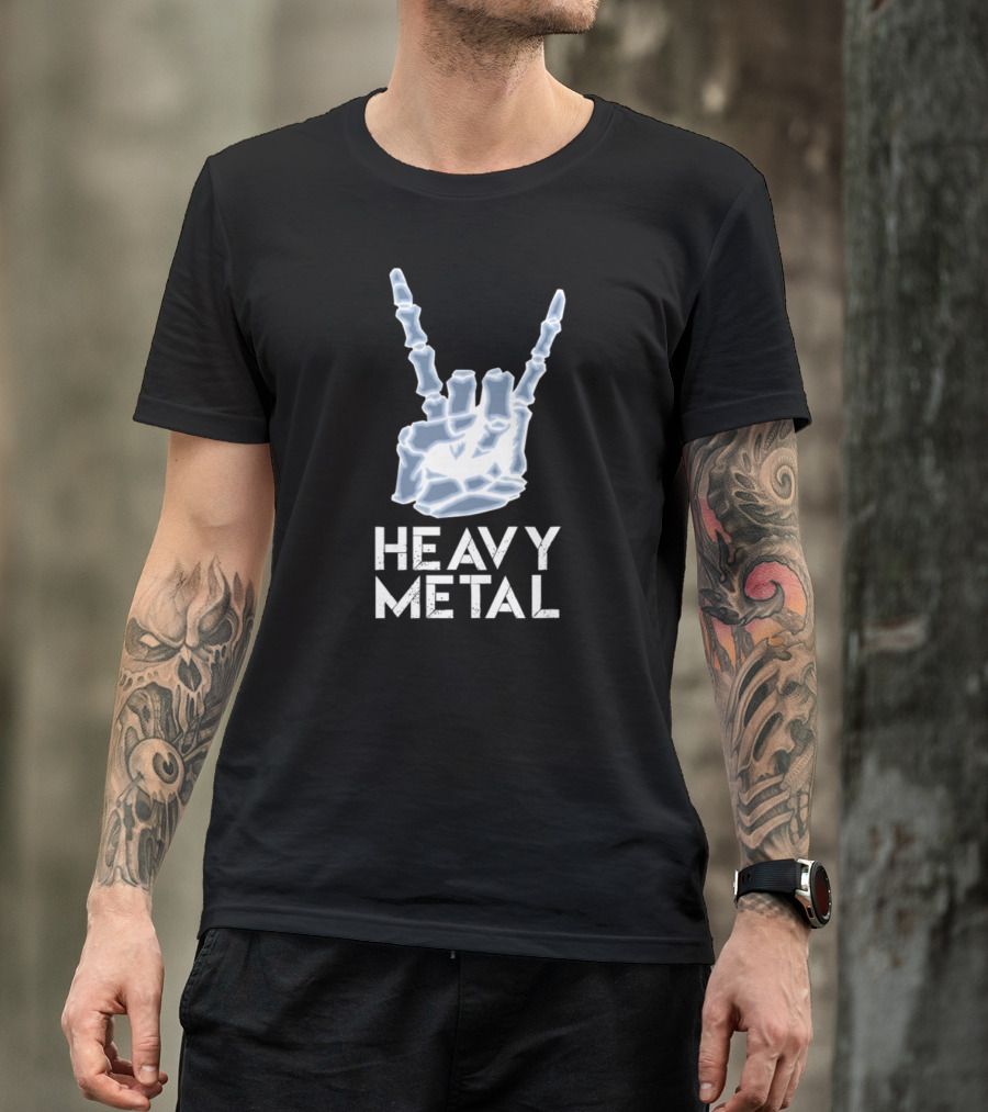 Heavy Metal Skeleton Rock En Roll Hand T-Shirt