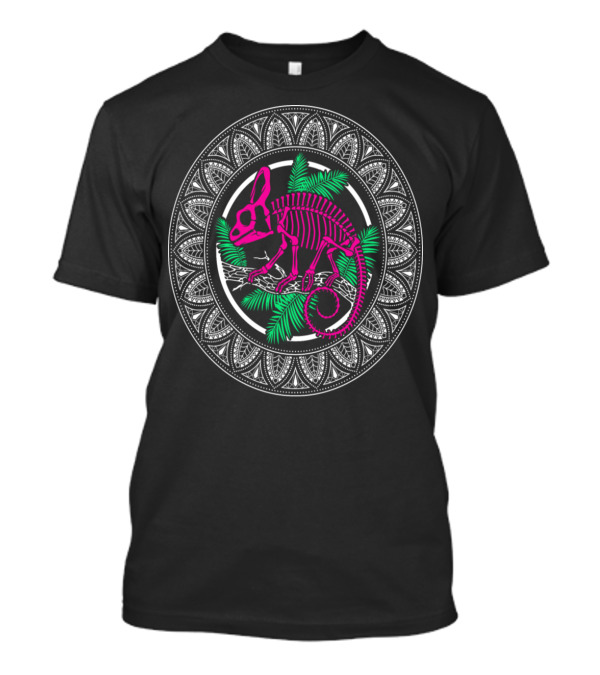 Chameleon Skeleton Mandala With Tropical Leaves T-Shirt