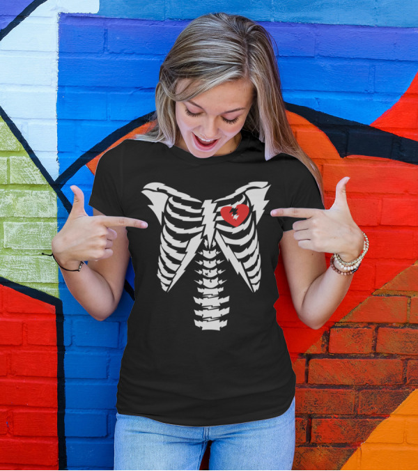 Skelectric Lightning Ribcage With Broken Heart T-Shirt