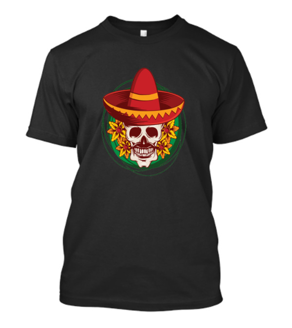Sombrero Skull Dia De Los Muertos Mexican Flowers T-Shirt