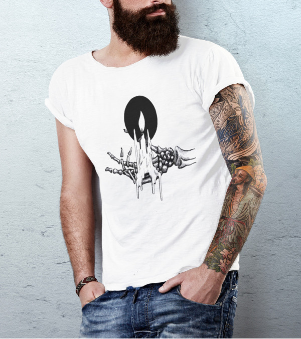 Hand With Dripping Candle Flame Skeleton T-Shirt
