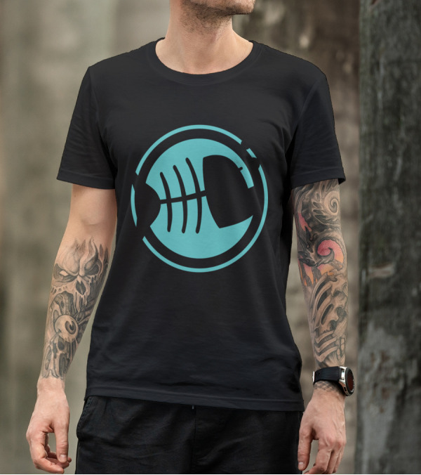 Dead Fish Skeleton In Blue Circle With Bubbles T-Shirt