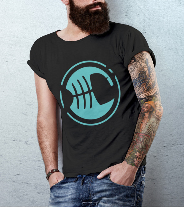 Dead Fish Skeleton In Blue Circle With Bubbles T-Shirt