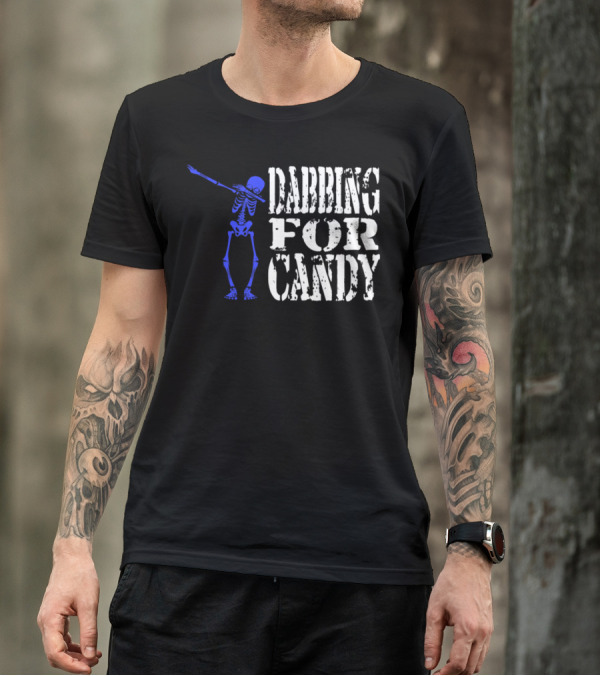 Dabbing For Candy Funny Halloween Blue Skeleton Trick Or Treat Candy Lover T-Shirt