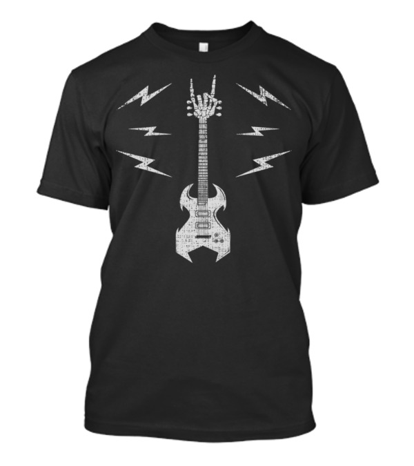 Rock N Roll Electric Guitar Skeleton Hand With Lightning Bolts T-Shirt