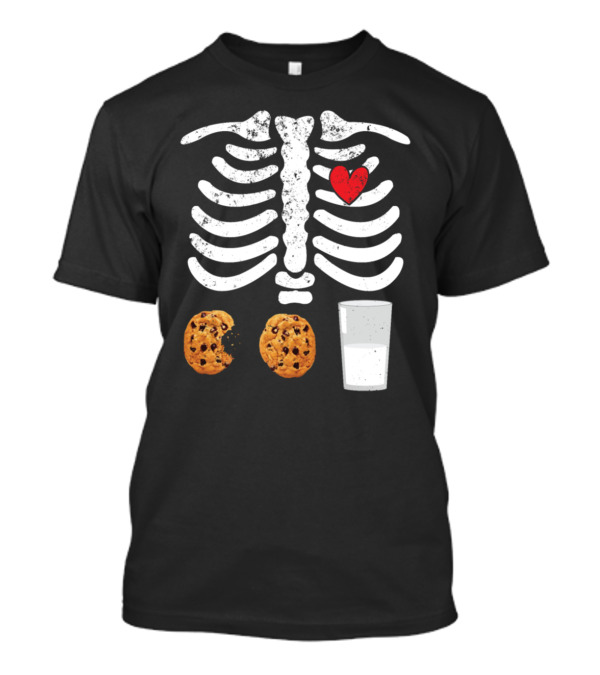 Cookies Skeleton Milk Red Heart Mom Kids Mama T-Shirt