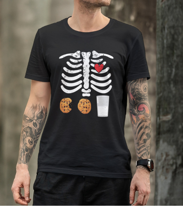 Cookies Skeleton Milk Red Heart Mom Kids Mama T-Shirt