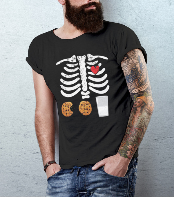 Cookies Skeleton Milk Red Heart Mom Kids Mama T-Shirt