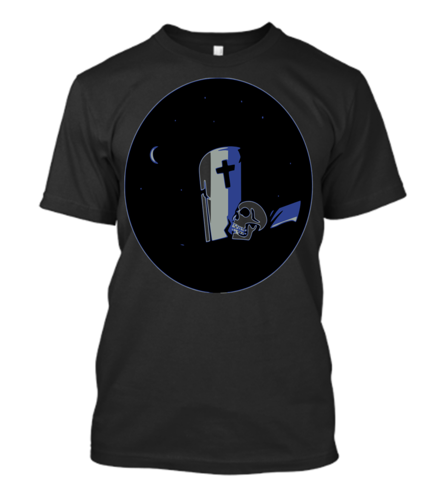 Grave Skull Crescent Moon And Tombstone Scene T-Shirt