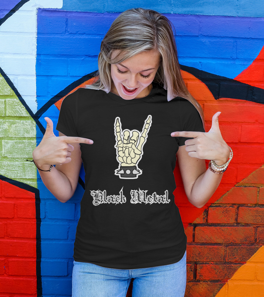 Black Metal Skeleton Rock Hand T-Shirt