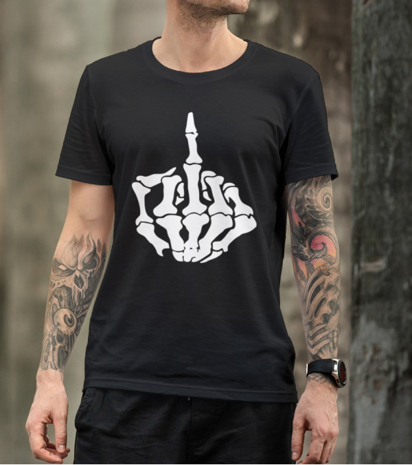 Middle Finger Skeleton Bone Skull Graffiti Iconic Gesture T-Shirt