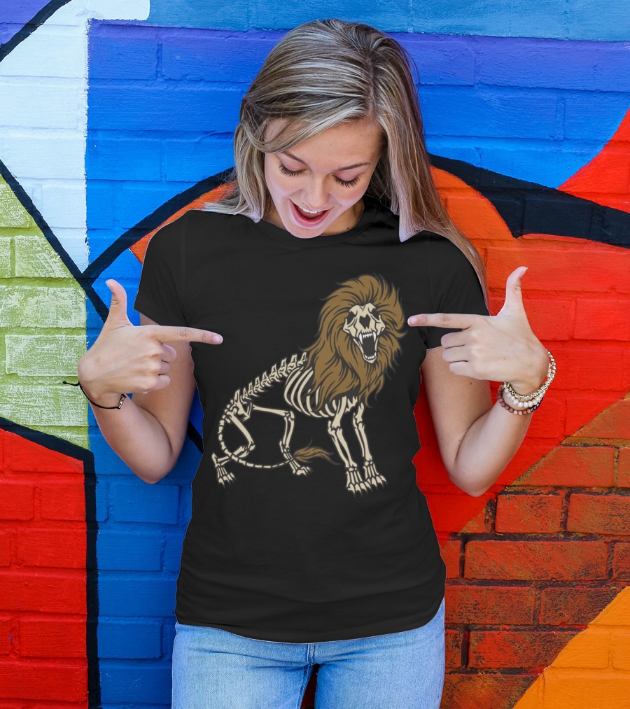Lion Skeleton Roaring With Brown Mane T-Shirt