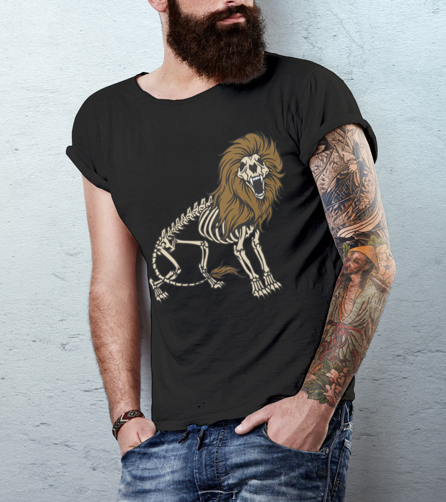 Lion Skeleton Roaring With Brown Mane T-Shirt