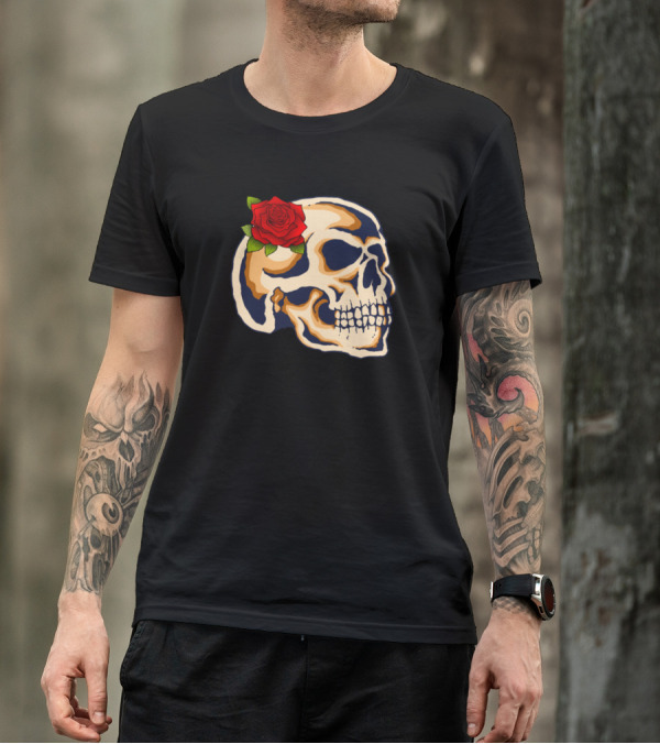 Skull Floral Rose Art Printed T-Shirt
