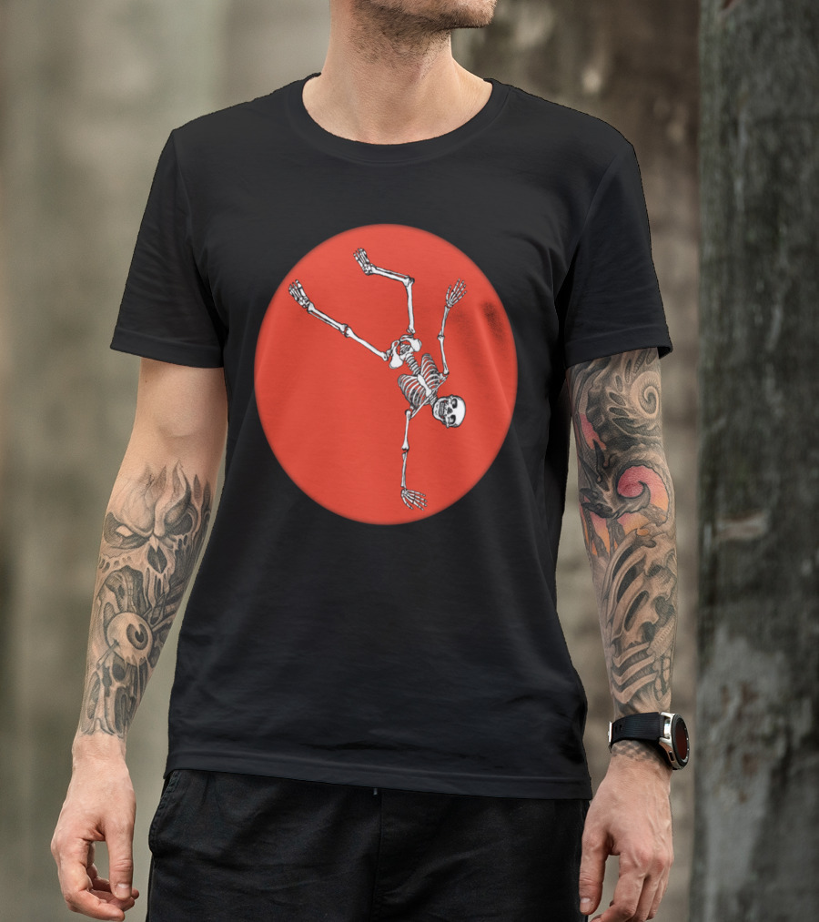 Balancing Act Skeleton On Vibrant T-Shirt