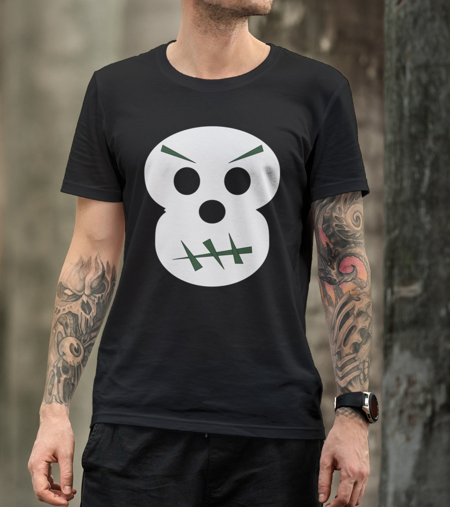 Angry Skull Expression With Stitched Mouth And Intense Eyes T-Shirt