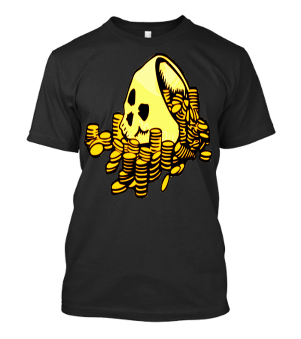 Skull Surrounded By Piles Of Gold Coins T-Shirt