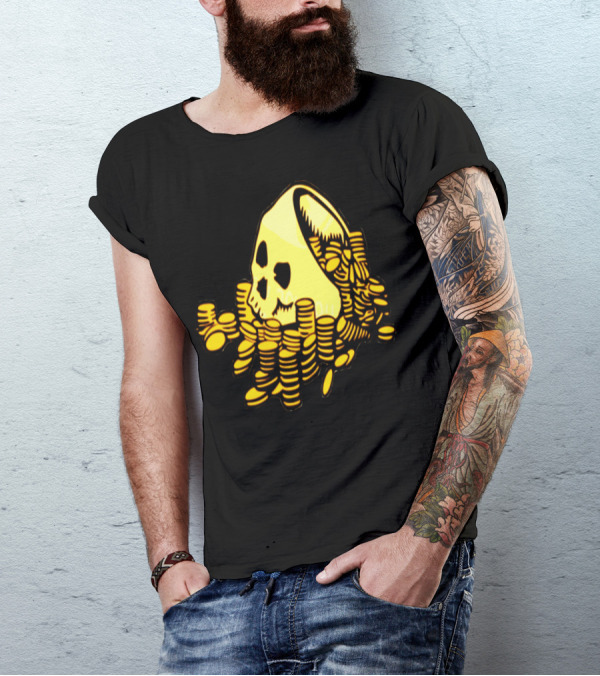 Skull Surrounded By Piles Of Gold Coins T-Shirt