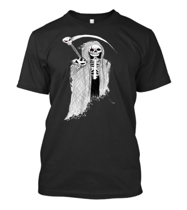 Death In Pencil Grim Reaper With Scythe And Skull Details T-Shirt