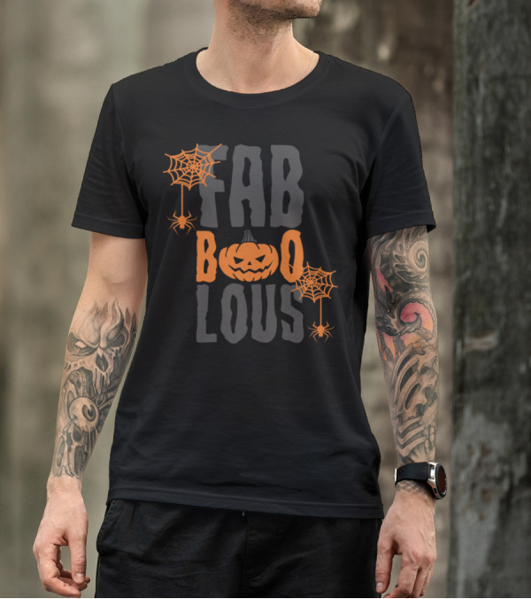 Fab Boo Lous Funny Halloween Pumpkin Humor With Spiders And Webs T-Shirt