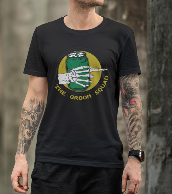 Groom Squad Bachelor Party Skeleton Hand Beer Can T-Shirt