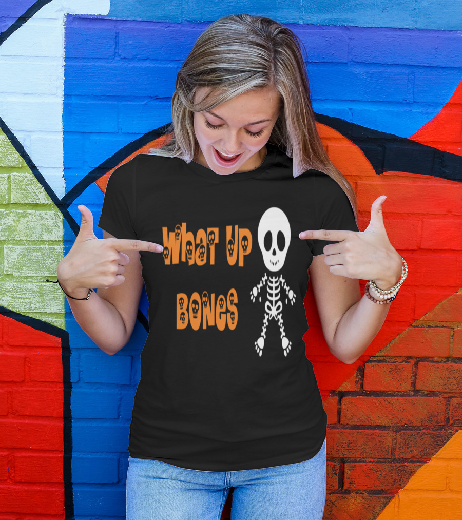 What Up Bones Halloween Skeleton Kids Fun Spooky Appeal T-Shirt