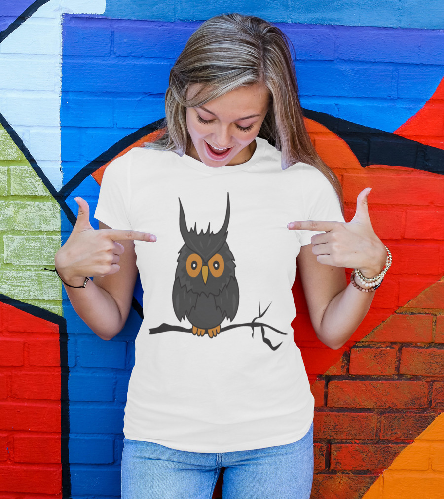 Owl Owlet Halloween Monster Zombie Horror Black Cartoon Bird T-Shirt