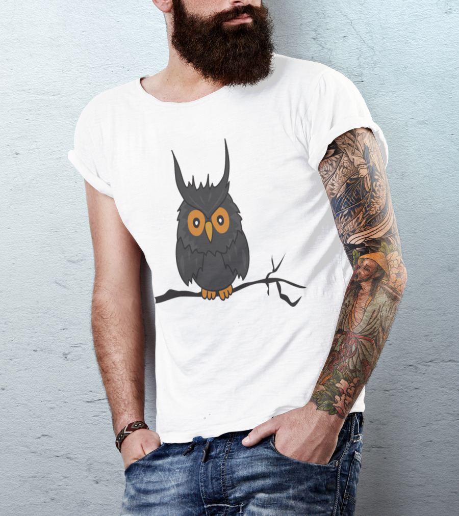 Owl Owlet Halloween Monster Zombie Horror Black Cartoon Bird T-Shirt
