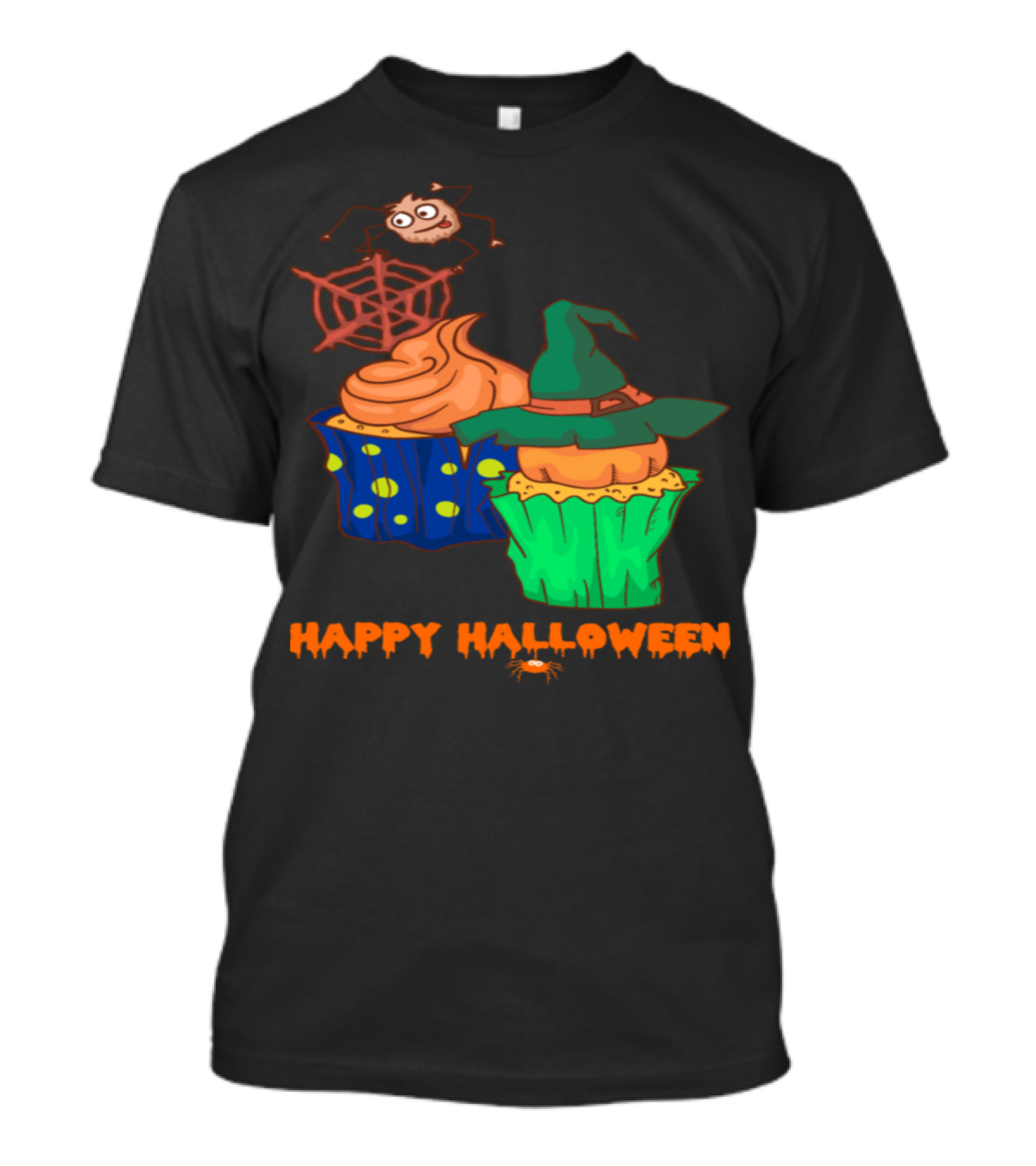 Happy Halloween Horror Muffins With Witch Hat And Spider Web Cupcakes T-Shirt