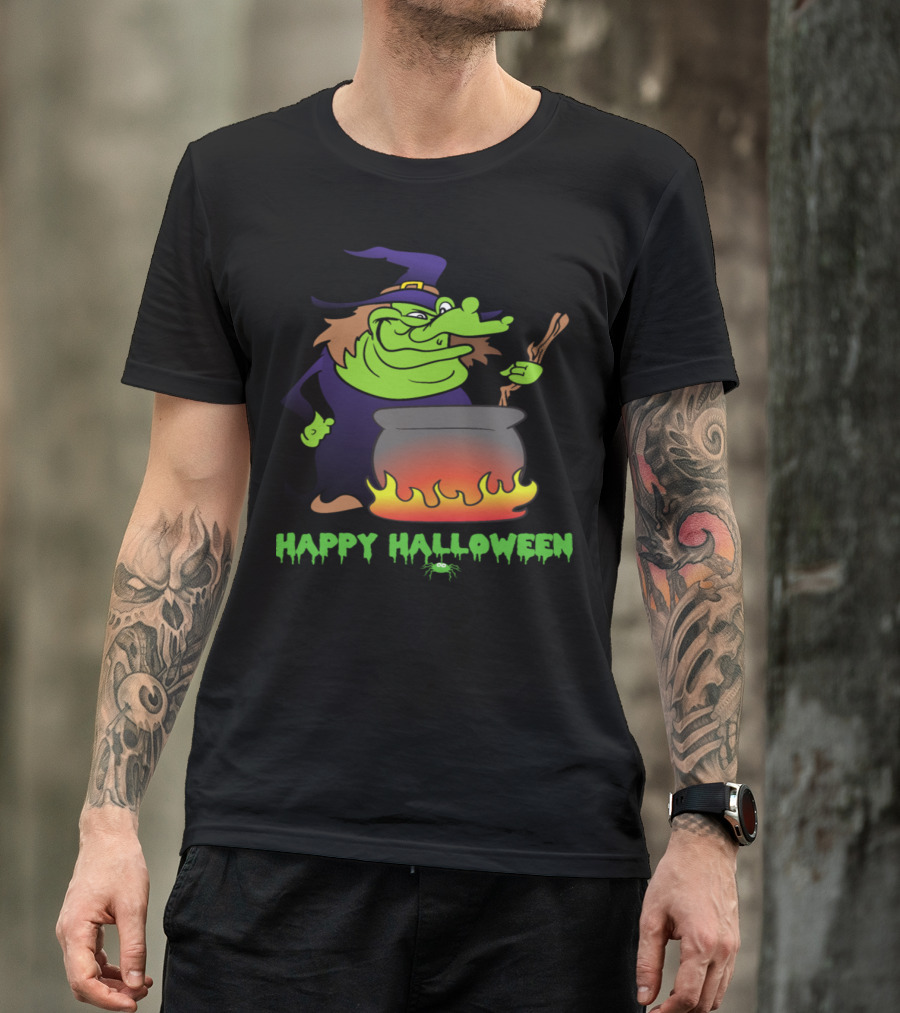 Happy Halloween Witch And Cauldron Trick Or Treat Monster Horror T-Shirt