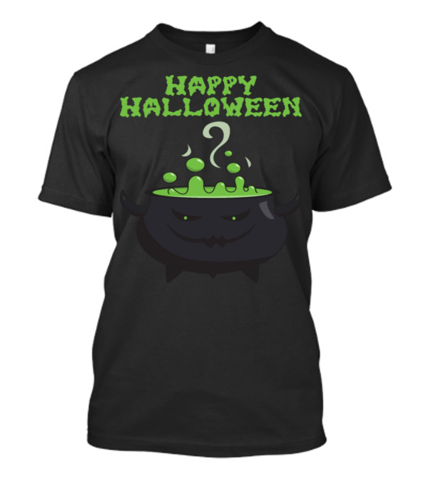 Happy Halloween Green Boiling Cauldron With Mischievous Face T-Shirt