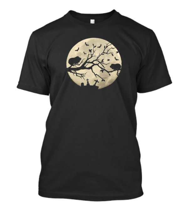 Halloween Guinea Pig Full Moon Cemetery Scene T-Shirt