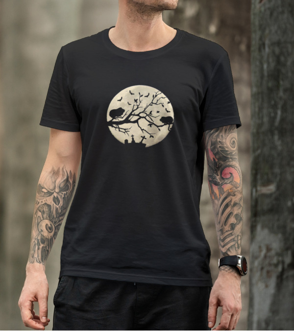 Halloween Guinea Pig Full Moon Cemetery Scene T-Shirt