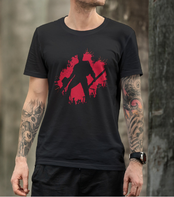 Ash Splash Silhouette Red Circle Chainsaw T-Shirt