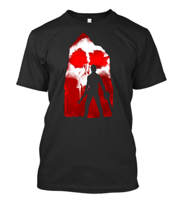 Ash And Skull Warrior Silhouette Red And White Skull Scene T-Shirt