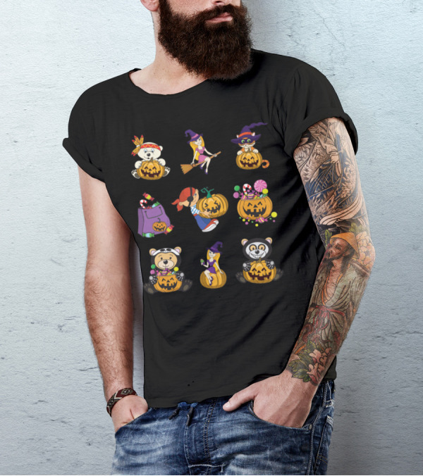 Happy Halloween Witch Pumpkin Candy Sweets Cat Bear Pirate T-Shirt