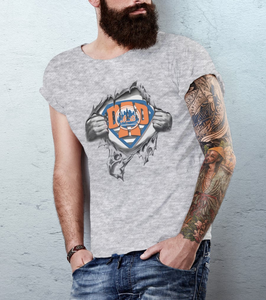 SUPERDAD METS Dad Shield Logo Superman Style NYC Baseball T-Shirt